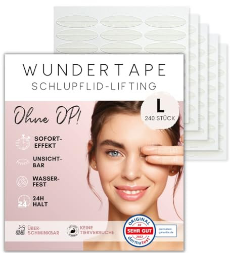 WUNDERTAPE Eyelid Tape instant eyelid lift strips (lifting tapes for hooded droopy eyes) eye lift tape stickers for 24h stay, invisible, waterproof (240 x size L)