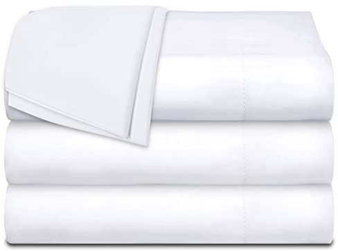 White Classic Twin Flat Sheets 3 Pack, White Cotton Flat Bed Sheet 66x104 Inches, 200 Thread Count Hospital Bed Sheets