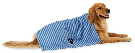 Bone Dry Asciugamano per la toelettatura degli Animali Domestici, in Microfibra Assorbente, XL, 41 x 23,5, Blu a Righe
