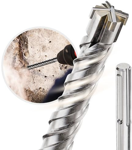 Weischer® - SDS Max Bohrer 16 x 400mm | vierschneidiger & langlebiger Steinbohrer | Betonbohrer mit Doppelwendel | Bohrhammer kompatibel | robuste Bohrspitze für Beton, Naturstein & Mauerwerk