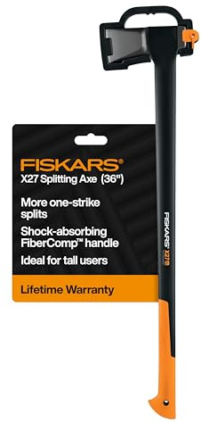 Fiskars X27 Super Splitting Axe, 36 Wood Splitting Axe for Medium to Large Size Logs with Shock-Absorbing Handle, Split Firewood, Forged Steel Blade, Bushcraft Gear and Camping Hatchet