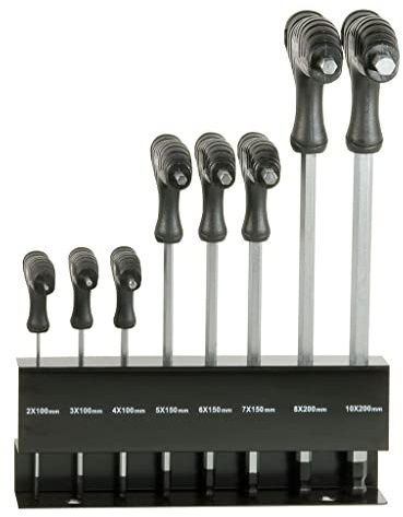 SW-Stahl 31650L T-Griff Winkelschraubendreher Set, 8-tlg. Innensechskant | Mit Kugelkopf, 2-10 mm Schlüsselweite, Chrom-Vanadium-Stahl, inklusive Ständer für Werkstatt und Heimwerker.