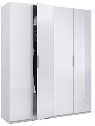Habitdesign Armoire 4 portes 200 x 180 x 52 cm (Hauteur x largeur x profondeur – en cm) Armoire 4 portes Blanc brillant