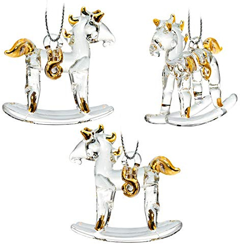 SIKORA BS150 Schaukelpferd Christbaumschmuck Glas Figur Weihnachtsbaum Anhänger 3er Set