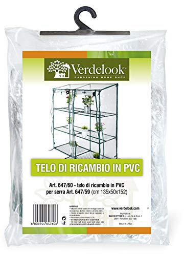 VERDELOOK | Telo di Ricambio in PVC Trasparente per Serra a 3 Ripiani Codice 647/59, Resistente, Protezione Piante, Apertura Frontale con Cerniera 135x50x152 cm, Serra 4 ripiani doppia