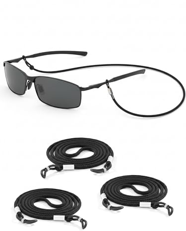 SPORTS WORLD VISION 4PC unisex glasögonband och hållare svart premium halkfri kedja för glasögon | Slitstark glasögonkedja för kvinnor och män för bekväm passform (finns i 5 färger)