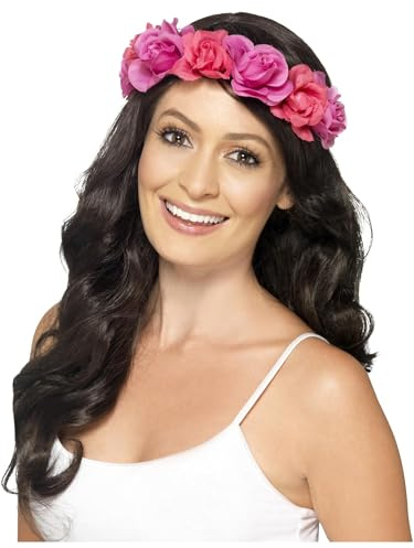 Smiffys Blumiger Haarkranz, Rosa Halloween