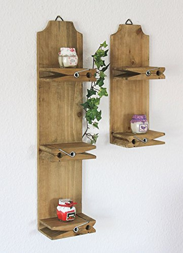 DanDiBo Wandregal 14B460-61 2er Set Setzkasten 39 cm und 64 cm Wäscheklammer Wandkonsole
