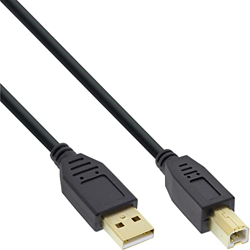 InLine 34503S USB 2.0 kabel, A till B, svart, kontakter guld, 0,3 m