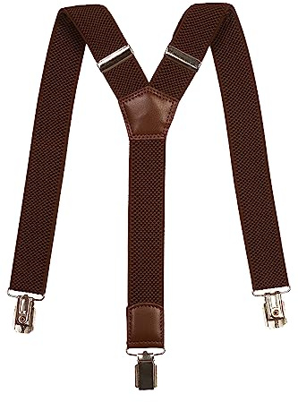 Olata Junior/Children’s Simple Fully Adjustable Elasticated Clip on Y-Shape Braces/Suspenders - 3cm (5-12 Years). Brown