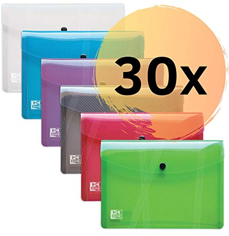 Oxford hawai Brieftaschen A5, aus Kunststoff, transparent, 6 Farben, 30er Pack