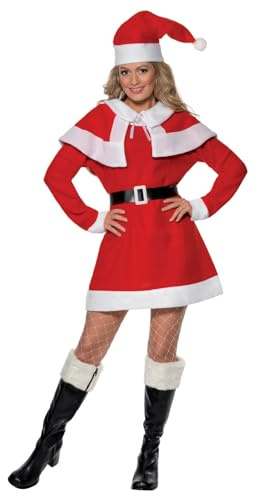Smiffys Costume in lana Miss Santa, rosso, con abito, cappa, cintura e cappello Halloween