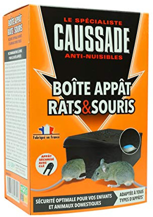 CAUSSADE Boîte Pour Appât Rats & Souris avec Clé de Fermeture Tous Types d'Appâts Sécurité Optimale CARBAVCLEN, Noire