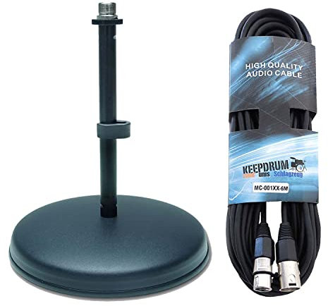 'keepdrum Pied de micro trépied de table MS032 Microphone de table 3/8 5/8 + Câble microphone XLR 6 m