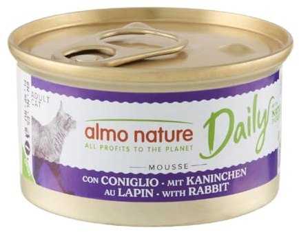 Almo Nature Daily - full våtmat för vuxna katter - Kaninmousse. 24 burkar 85G - 2400 g