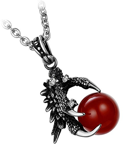 Flongo Biker gotisk drake klo med röd boll hänge halsband rostfritt stål män, 22 cm kedja,