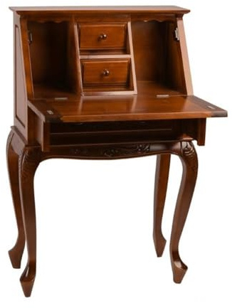 International Caravan Windsor Carved Wood Hard Wood Small Secretary Desk - Walnut
