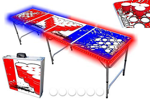 PARTYPONG 8-Foot Professional Beer Pong Table w/Cup Holes & LED Glow Lights - Beer Pong Edition