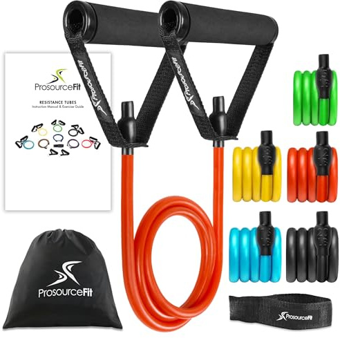 ProsourceFit Tube Resistance Bands Set 2-20 LB with Attached Handles, Door Anchor and Exercise Guide Full-Body Exercises and Home Workouts