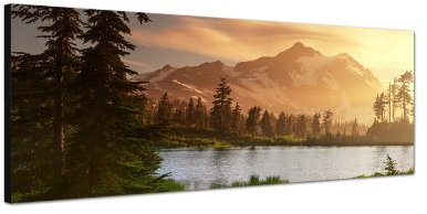 Augenblicke Wandbilder Keilrahmenbild Wandbild 150x50cm Berge Schnee Waldsee Bäume Natur