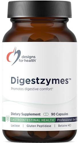 Designs for Health Digestzymes - Digestive Enzymes + Betaine Hydrochloride for Gas & Bloating Relief - Pepsin, Ox Bile, Lactase Enzyme & Lipase Enzymes for Digestion (90 Capsules)
