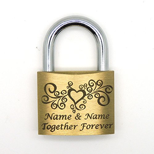 40mm, Personalised Engraved Padlock,15 Styles, Gift Box, Bold Contrasting Text (Large Heart Pattern))