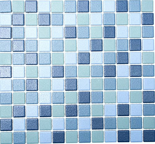 blau türkis Poolmosaikfliese RUTSCHEMMEND BODENFLIESE MOS18-0404-R10, Mattengröße: 326x300 = 0,10 qm x 10 Matten = ca. 1,00 qm, Steingröße: 25x25x5,2mm / 10 Mosaikmatten