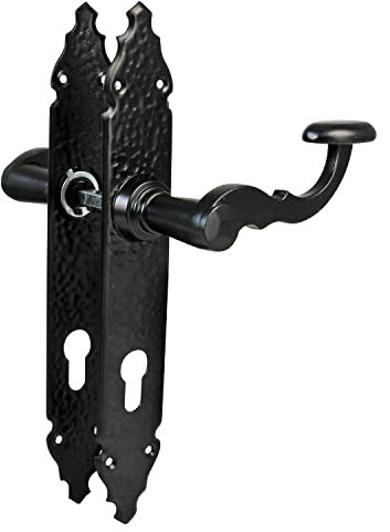 Amig - Lot de 2 poignées de porte de passage Mod.100PB85-280 x 45 x 3,5 mm - Carré 8 mm - à utiliser avec serrures gaufrées - Type forgé - Finition zamak noir
