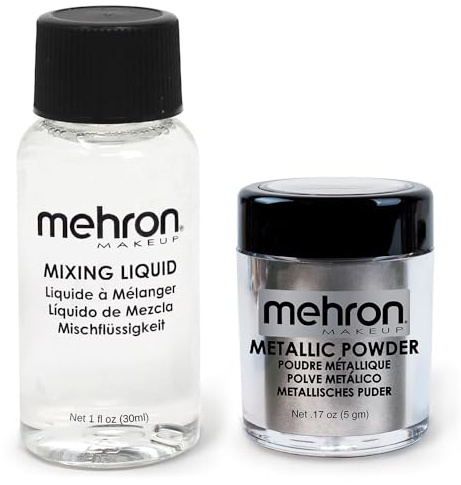 Mehron Metallic Powder - Silver mit Mehron Mixing Liquid (5 Gr/30 Ml)