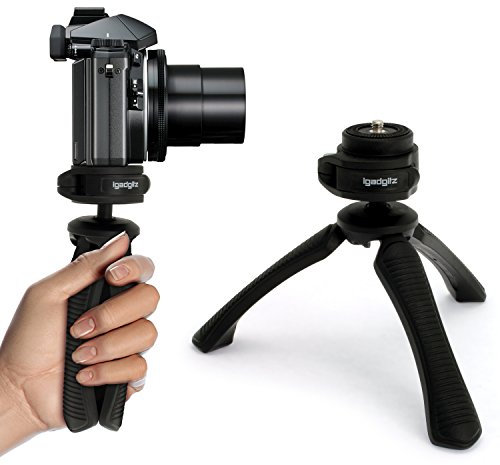 iGadgitz PT310 Mini Lightweight Table Top Stand Tripod and Grip Stabilizer Compatible with Digital Camera, DSLR, Video Camera & Camcorder - Black