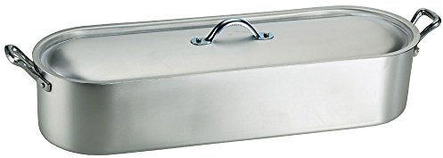 Pentole Agnelli Poissonnière avec Bord, Couvercle et Grille, avec 2 poignées, en Aluminium BLTF, Finition Mate 40 cm Argent