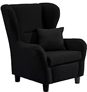 lifestyle4living - Moderner Ohrensessel – Große Auswahl an Stoffen und Farben - Gemütlicher Designer-Sessel im eleganten Landhaus-Stil, Schwarz