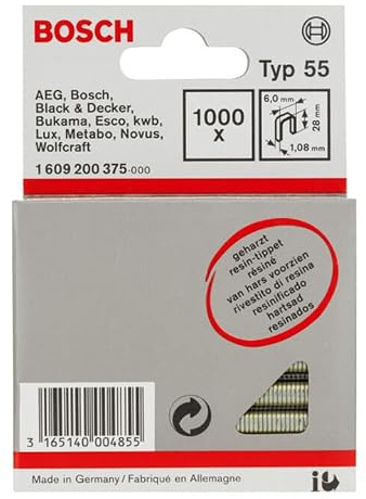 Bosch 1000x Schmalrückenklammer Typ 55 geharzt | Länge 28 mm, Professional Zubehör Kabelloser Hefter, Handtacker