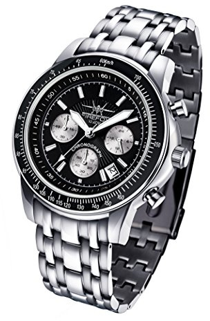 FIREFOX Airliner FFS04-102c schwarz Chronograph massiv Edelstahl Sicherheitsfaltschließe Herrenuhr Flieger- Armbanduhr 10 ATM wasserdicht
