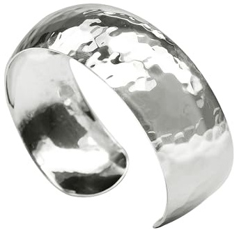 SILBERMOOS Damen Armreif Armspange gehämmert glänzend offen konvex massiv breit 925 Sterling Silber