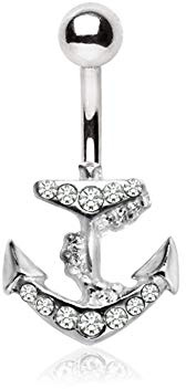 eeddoo Bauchnabel-Piercing Banane Anker & Steuerrad Silber Edelstahl