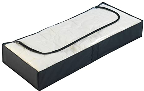 WENKO Unterbettkommode Mod. Deep Black platzsparende Aufbewahrungsbox 4er Set zur Kleidung Aufbewahrung unter Bett oder Schrank mit Sichtfenster und Reißverschluss aus PEVA 105 x 15 x 45 cm Schwarz