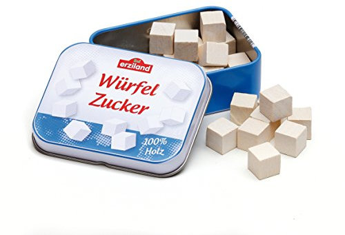 Erzi 19033 Würfelzucker in der Dose aus Holz, Kaufladenartikel für Kinder, Rollenspiele