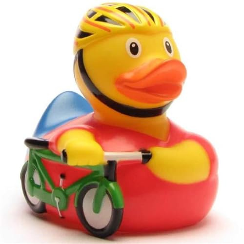 Duckshop I Badeente Radfahrer I Quietscheente I inkl. Quietscheentchen- Schlüsselanhänger im Set I Geschenk für Radsportler I Präsent Sammler