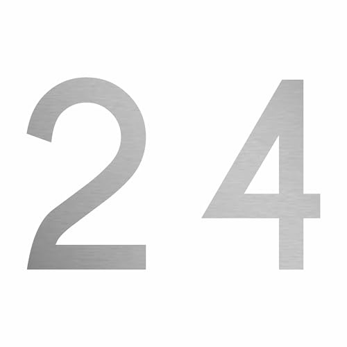 Zahl 24 in silber, 30 cm großer Sticker, wetterfeste Klebezahl | Selbstklebende Klebefolie für Hausnummern an Tür, Tor, Garage, Schaufenster und allen glatten Oberflächen
