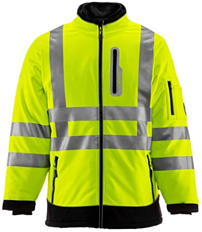 RefrigiWear HiVis Extreme Softshell Jacket - ANSI Class 3 High Visibility Lime with Reflective Tape (Black/Lime, Large)