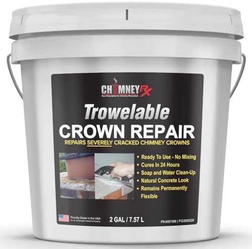 ChimneyRx 300026 Trowelable Chimney Crown Repair – Elastomeric & Waterproof Coating for Crowns & Masonry with Natural Concrete Finish - Crack and Leak Prevention, & Long-Lasting Protection - 2 Gallon
