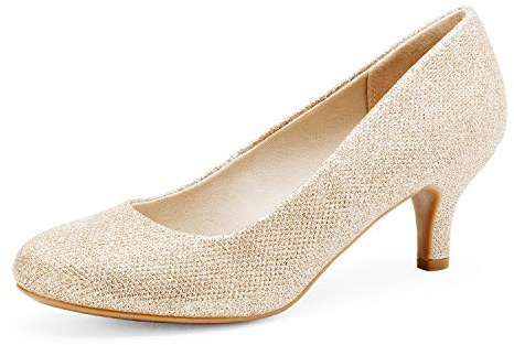 DREAM PAIRS Women's Comfortable Kitten Heels Pumps,Gold,8.5