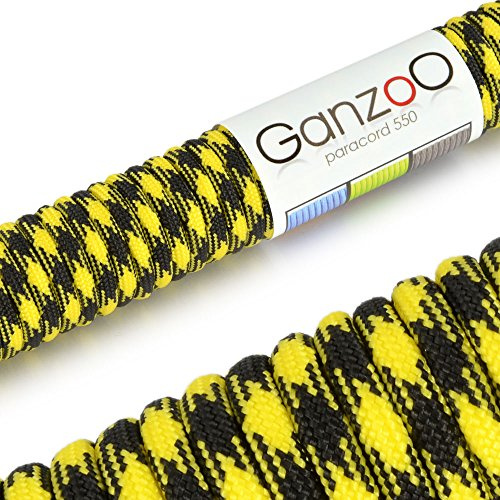 Ganzoo Paracord 550 Seil, Nylon-Polyester, 4mm, Typ 3, 30 Meter, 7 Kernstränge, Outdoor-Schnur, Allzweck-Seil, Hundehalsband, Hundeleine, Armband knüpfen, Camping, Survival - gelb schwarz