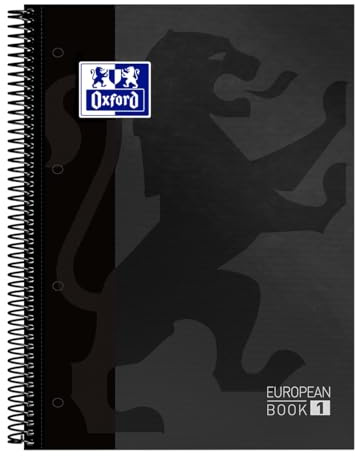 Oxford A4 European Book 1, kariert, 160 Seiten mit farbigen Rändern, mit Whiteboard, Hardcover, schwarz