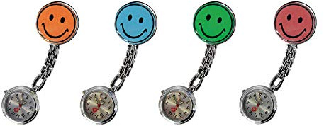 Tiga-Med Schwesternuhr 4er Set (= 4 Stück Jede Farbe 1x) Smiley mit Clip Krankenschwesteruhr Clip Original Qualität