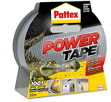 Pattex Power Tape, Nastro Telato Americano, Nastro Isolante Extra Forte per Carichi Pesanti, Per Tutti i Materiali, Impermeabile, Universale, Per Riparazioni, Fissaggio, Imballaggio, Grigio, 48mmx10m