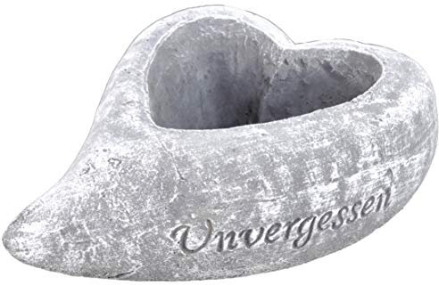Grabschmuck, massiver Steinguss Pflanzschale Herz UNVERGESSEN, frostfest bis -30°C