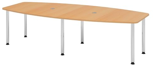 Bümö Konferenztisch oval 280x130 cm großer Besprechungstisch in Buche, Besprechungstisch mit Chromfüßen, Meetingtisch für 10 Personen, XXL-Tisch für Besprechungsraum & Meeting