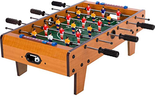 GAMES PLANET Mini Kicker Tischfußball „Chelsea“, Maße: 70x37x25 cm, Gewicht: 4 kg, 6 Spielstangen, Kleiner Kinder Tischkicker inkl. 2 Bälle, Holzdekor hell